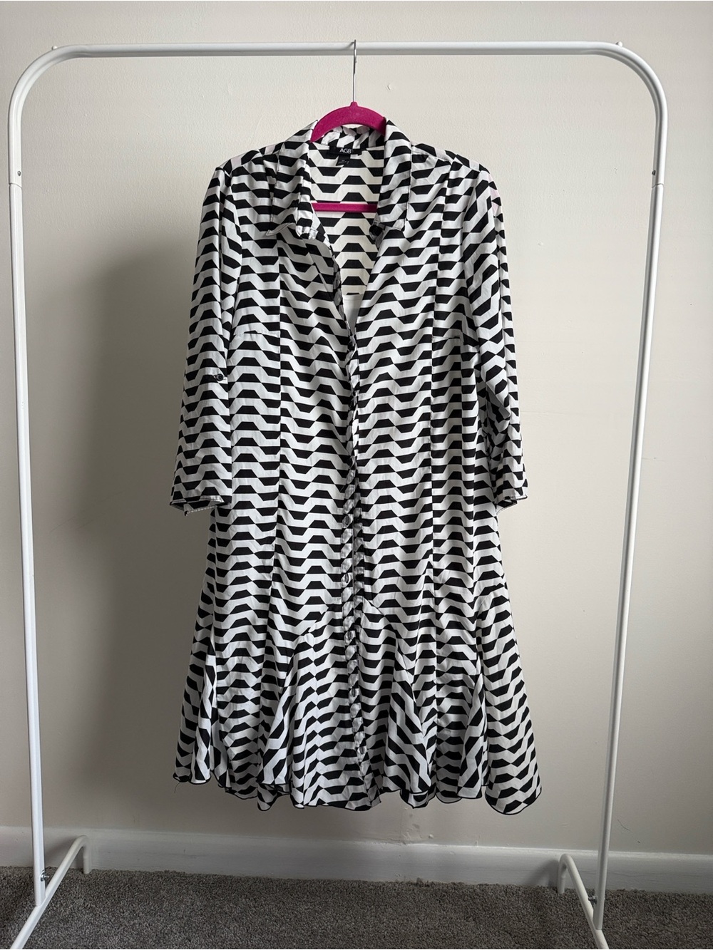 ✅AGB Black and White Geometric Shirt Dress